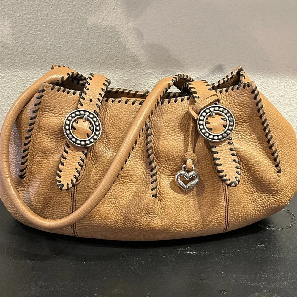 Brighton Tan Leather Shoulder Bag with Heart Charm